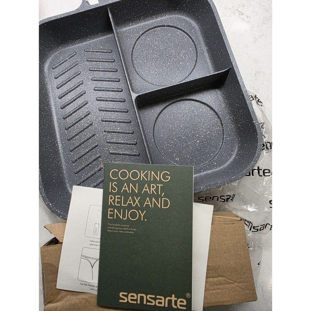 Sensarte Nonstick 11-Inch Square Grill Pan 3-Section Versatile Skillet